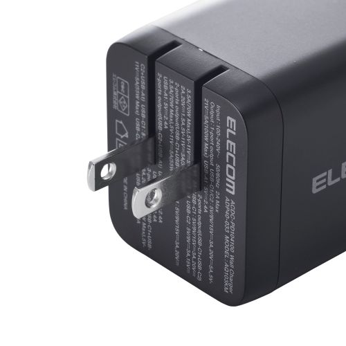 ノートPC用ACアダプター/USB充電器/USB PD/100W/USB-C×2/USB-A×1/スイングプラグ/ブラック