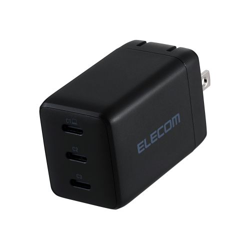 ノートPC用ACアダプター/USB充電器/USB PD/67W/USB-C×3/スイングプラグ/ブラック