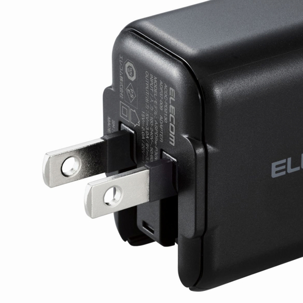 ノートPC用ACアダプター/USB充電器/USB Power Delivery認証/30W/USB-C1ポート/スイングプラグ/ブラック