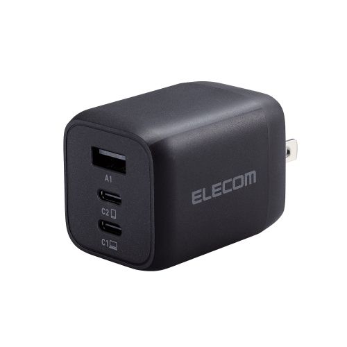 ノートPC用ACアダプター/USB充電器/USB Power Delivery対応/PPS対応/65W/USB-C2ポート/USB-A1ポート/スイングプラグ/ブラック