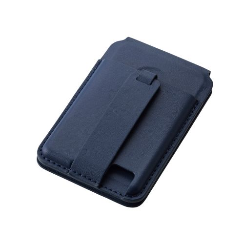 スマホスタンド/MAGKEEP/バンド付き/動画視聴/カードポケット付き/2枚収納/ネイビー