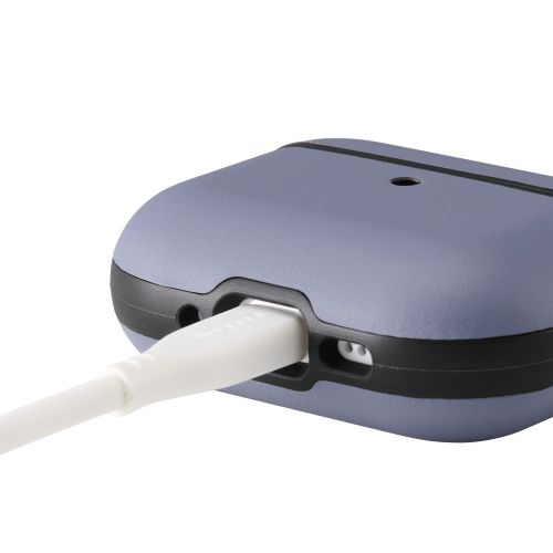 AirPods Pro 3対応ソフトレザーケース/カラビナ付き/ブルーグレー