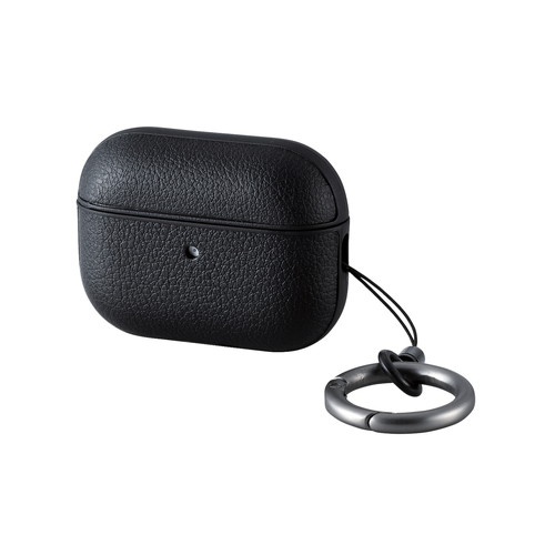 AirPods Pro 第2世代対応アクセサリ/ソフトレザーケース/カラビナ付き/ブラック