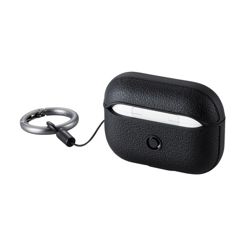 AirPods Pro 第2世代対応アクセサリ/ソフトレザーケース/カラビナ付き/ブラック