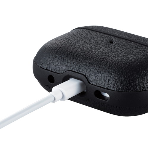 AirPods Pro 第2世代対応アクセサリ/ソフトレザーケース/カラビナ付き/ブラック