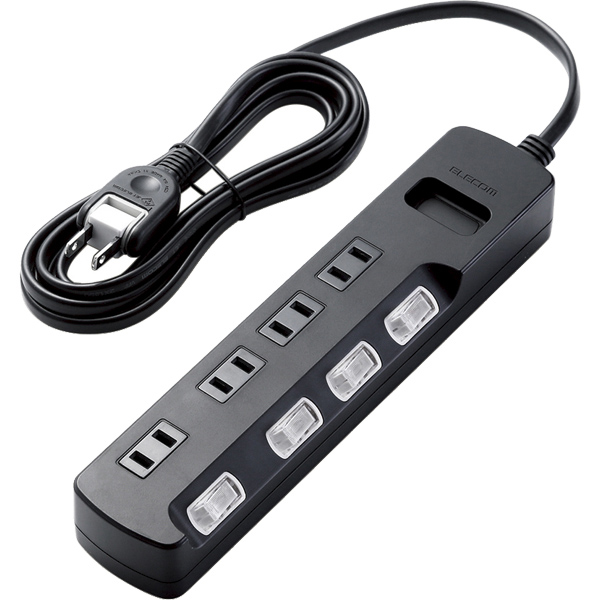 AV雷ガードタップ/個別スイッチ/ホコリシャッター付/4個口/2.5m/ブラック