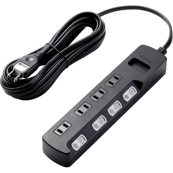 AV雷ガードタップ/個別スイッチ/ホコリシャッター付/4個口/5m/ブラック