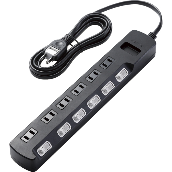 AV雷ガードタップ/個別スイッチ/ホコリシャッター付/6個口/2.5m/ブラック