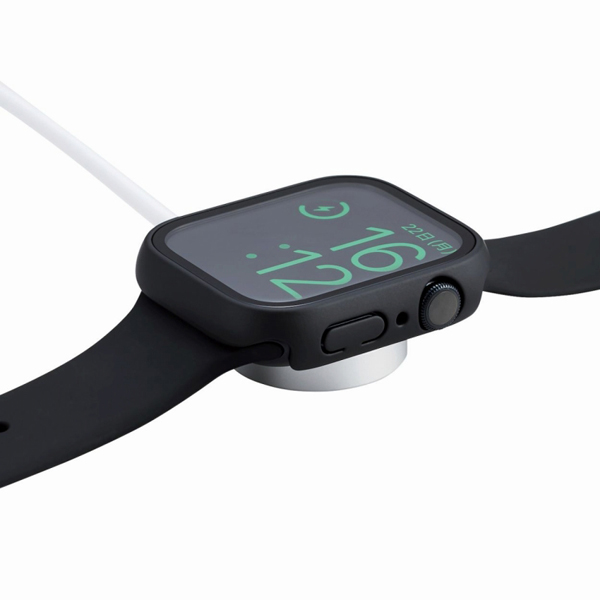 Apple Watch series7 45mm用フルカバーケース/プレミアムガラス/高透明/ブラック