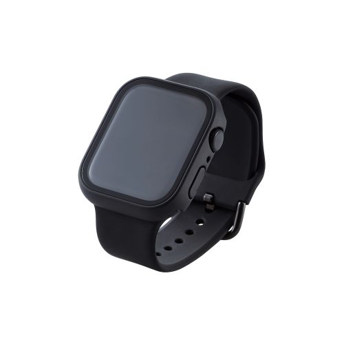 Apple Watch Series 8/7 45mm用フルカバーケース/プレミアムガラス/ゴリラ/高透明/ブラック