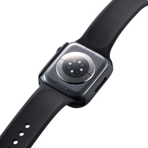 Apple Watch Series 8/7 45mm用フルカバーケース/プレミアムガラス/ゴリラ/高透明/ブラック