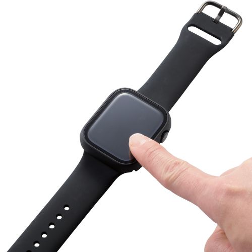 Apple Watch Series 8/7 45mm用フルカバーケース/プレミアムガラス/ゴリラ/高透明/ブラック