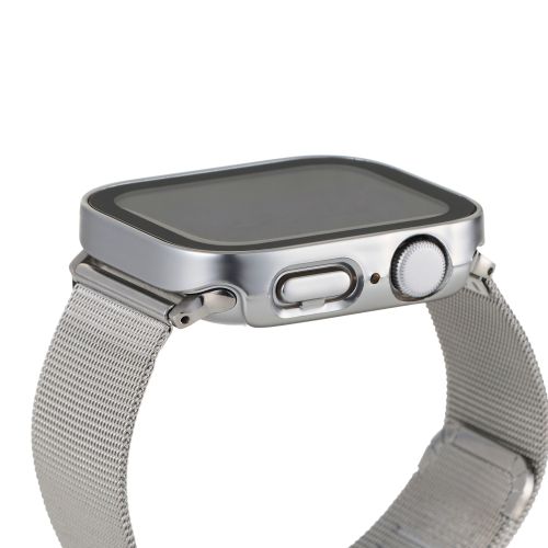Apple Watch 44mm/フルカバーケース/プレミアムガラス/高透明/防水/シルバー