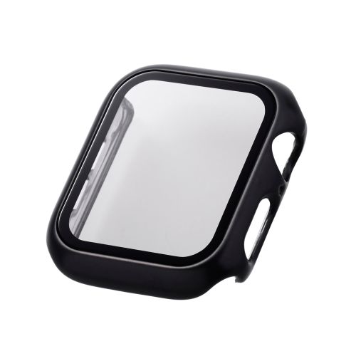 Apple Watch 44mm/フルカバーケース/プレミアムガラス/高透明/メタリック/ブラック