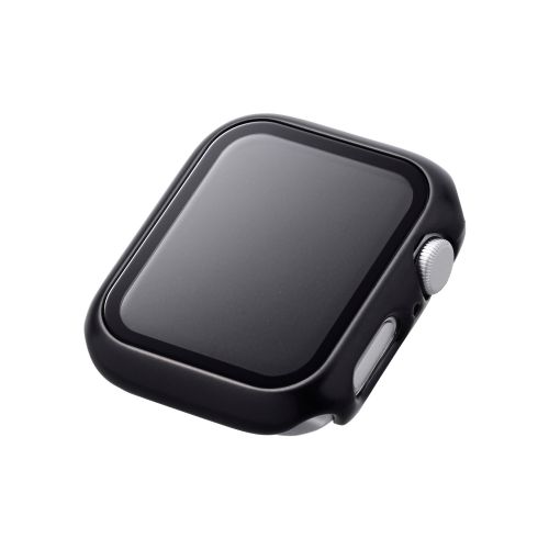 Apple Watch 44mm/フルカバーケース/プレミアムガラス/高透明/メタリック/ブラック