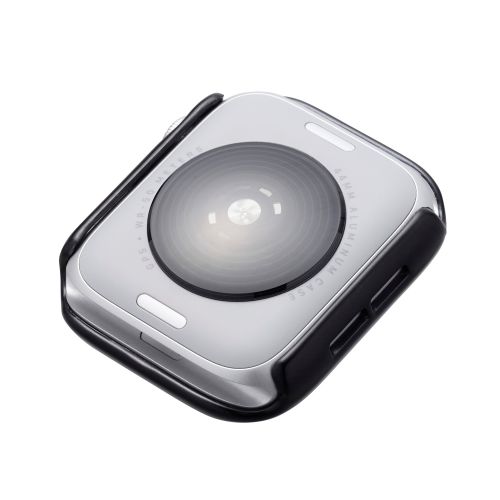 Apple Watch 44mm/フルカバーケース/プレミアムガラス/高透明/メタリック/ブラック