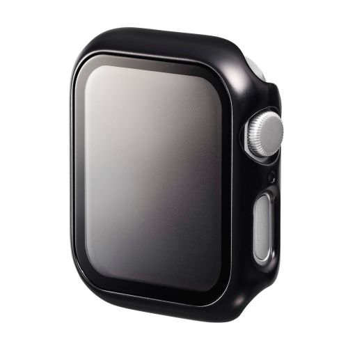 Apple Watch 44mm/フルカバーケース/プレミアムガラス/高透明/メタリック/ブラック