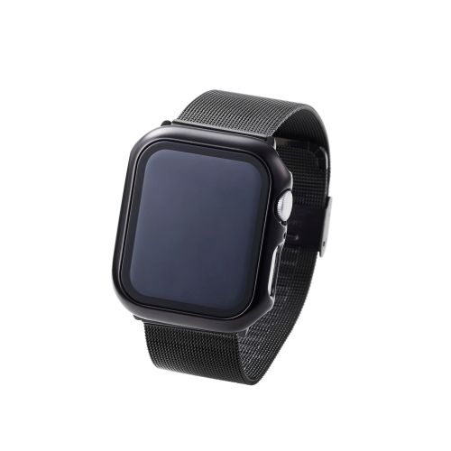 Apple Watch 44mm/フルカバーケース/プレミアムガラス/高透明/メタリック/ブラック