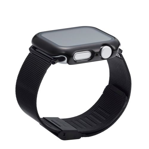 Apple Watch 44mm/フルカバーケース/プレミアムガラス/高透明/メタリック/ブラック