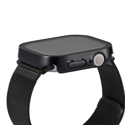 Apple Watch 46mm/フルカバーケース/プレミアムガラス/高透明/防水/ブラック