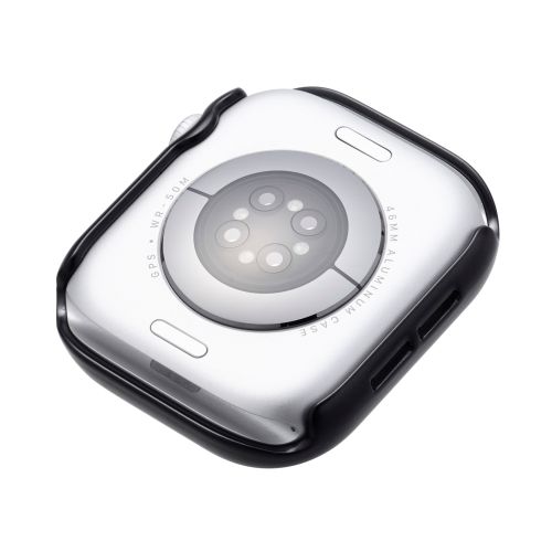 Apple Watch 46mm/フルカバーケース/プレミアムガラス/高透明/メタリック/ブラック