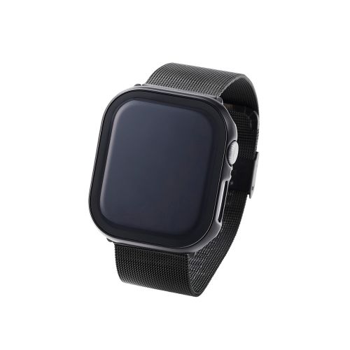 Apple Watch 46mm/フルカバーケース/プレミアムガラス/高透明/メタリック/ブラック