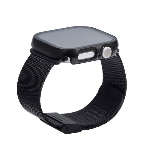 Apple Watch 46mm/フルカバーケース/プレミアムガラス/高透明/メタリック/ブラック