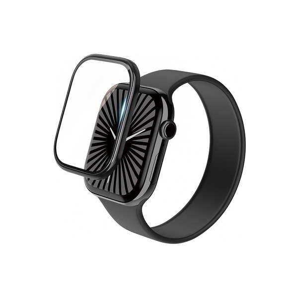 Apple Watch 46mm/ガラスフィルム/アルミフレーム/高透明/貼付治具付/ブラック