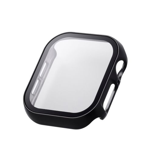 Apple Watch 42mm/フルカバーケース/プレミアムガラス/高透明/メタリック/ブラック
