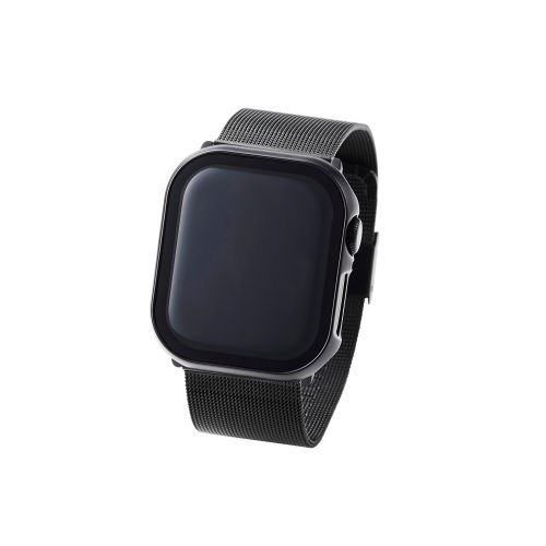 Apple Watch 42mm/フルカバーケース/プレミアムガラス/高透明/メタリック/ブラック