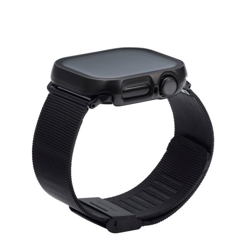 Apple Watch 42mm/フルカバーケース/プレミアムガラス/高透明/メタリック/ブラック
