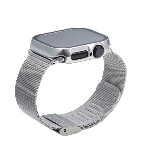 Apple Watch 42mm/フルカバーケース/プレミアムガラス/高透明/メタリック/シルバー