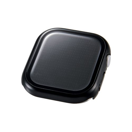 Apple Watch 46mm/フルカバーケース/プレミアムガラス/高透明/メタリック/ブラック