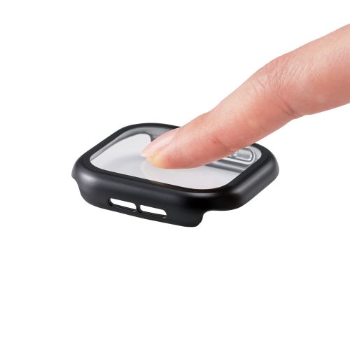 Apple Watch 46mm/フルカバーケース/プレミアムガラス/高透明/メタリック/ブラック