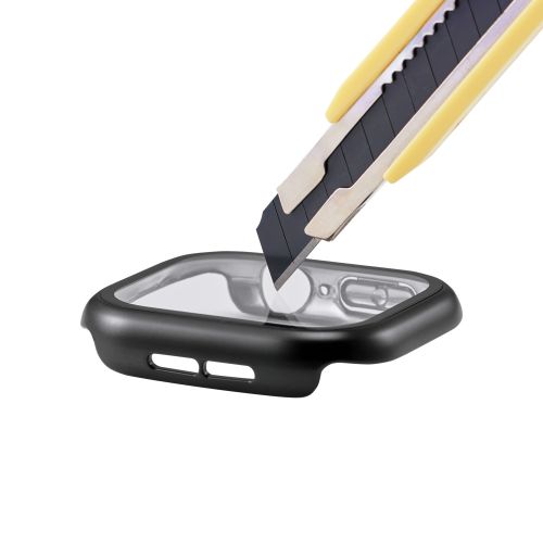 Apple Watch 46mm/フルカバーケース/プレミアムガラス/高透明/メタリック/ブラック