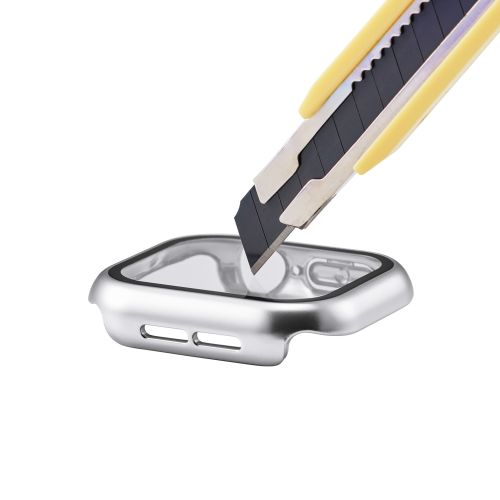 Apple Watch 42mm/フルカバーケース/プレミアムガラス/高透明/メタリック/シルバー