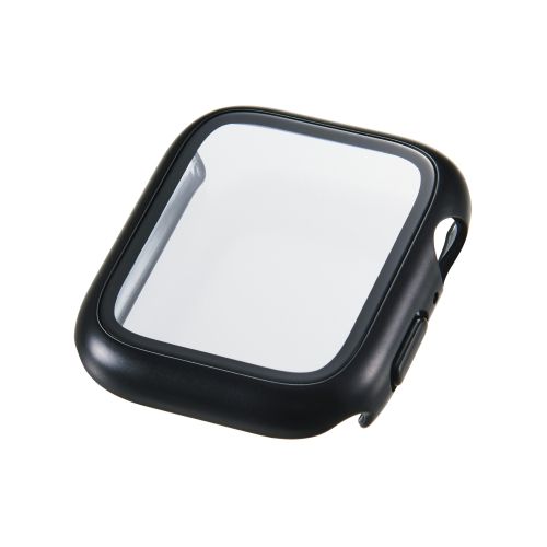 Apple Watch 44mm/フルカバーケース/プレミアムガラス/高透明/メタリック/ブラック