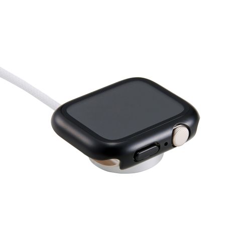 Apple Watch 44mm/フルカバーケース/プレミアムガラス/高透明/メタリック/ブラック