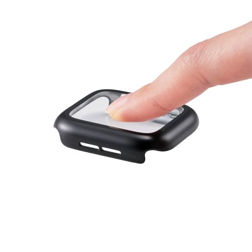 Apple Watch 44mm/フルカバーケース/プレミアムガラス/高透明/メタリック/ブラック