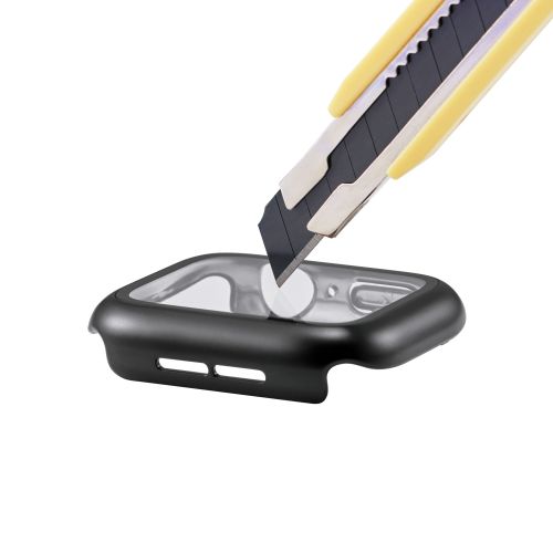 Apple Watch 44mm/フルカバーケース/プレミアムガラス/高透明/メタリック/ブラック