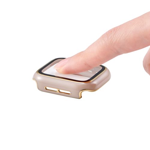 Apple Watch 40mm/フルカバーケース/プレミアムガラス/高透明/ゴールドライン/グレージュ