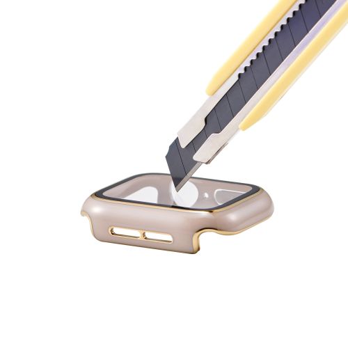 Apple Watch 40mm/フルカバーケース/プレミアムガラス/高透明/ゴールドライン/グレージュ
