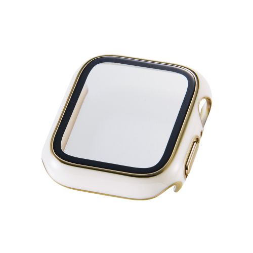 Apple Watch 40mm/フルカバーケース/プレミアムガラス/高透明/ゴールドライン/ホワイト