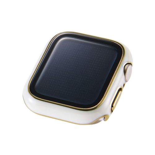 Apple Watch 40mm/フルカバーケース/プレミアムガラス/高透明/ゴールドライン/ホワイト