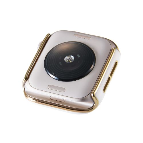 Apple Watch 40mm/フルカバーケース/プレミアムガラス/高透明/ゴールドライン/ホワイト