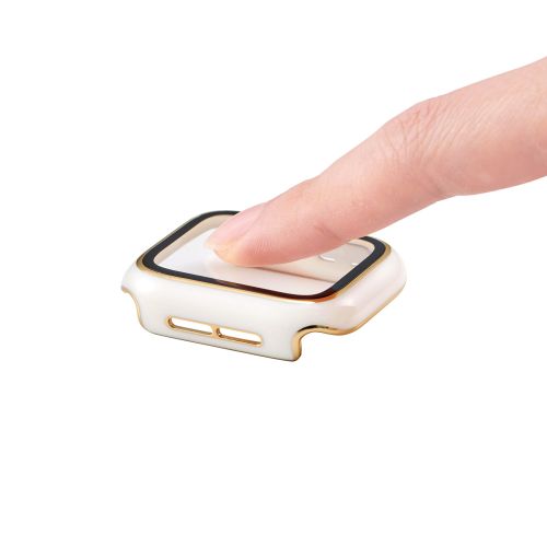 Apple Watch 40mm/フルカバーケース/プレミアムガラス/高透明/ゴールドライン/ホワイト