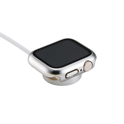 Apple Watch 40mm/フルカバーケース/プレミアムガラス/高透明/メタリック/シルバー
