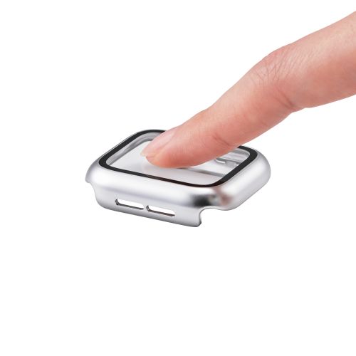 Apple Watch 40mm/フルカバーケース/プレミアムガラス/高透明/メタリック/シルバー