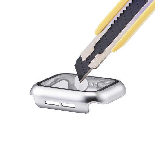 Apple Watch 40mm/フルカバーケース/プレミアムガラス/高透明/メタリック/シルバー