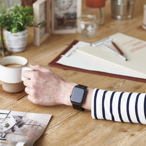 Apple Watch 44/42mm用バンド/ステンレス/ミラネーゼタイプ/ブラック